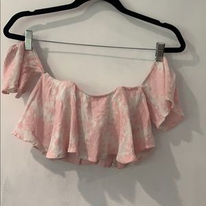 Pink and white off the shoulder crop top